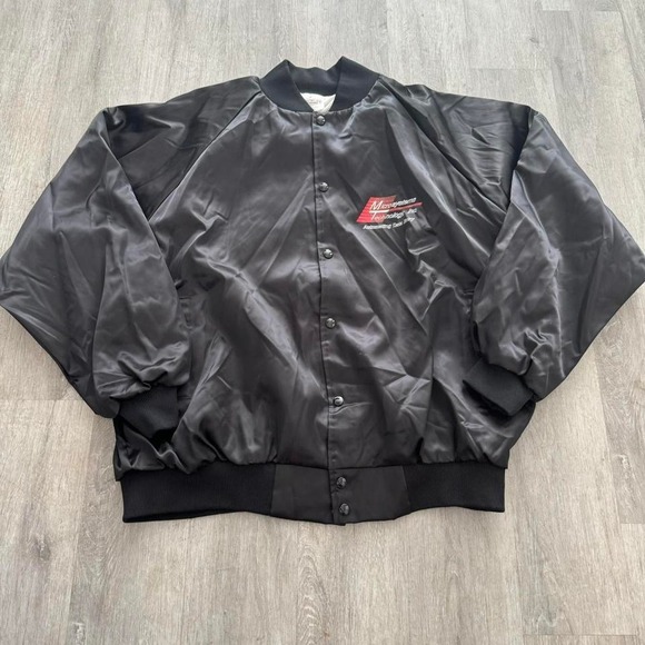 VINTAGE MICROSYSTEMS TECHNOLOGY Computer Jacket Black Promo Satin Bomber XXL